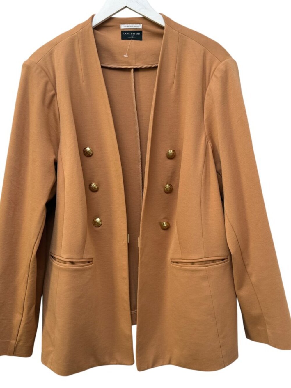 LANE BRYANT Blazer Plus Size 22 Camel Tan Double Breasted Style Stretch Knit